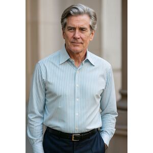 Brioni Blue Green Stripe Button Up Shirt Top  Mens Size 38